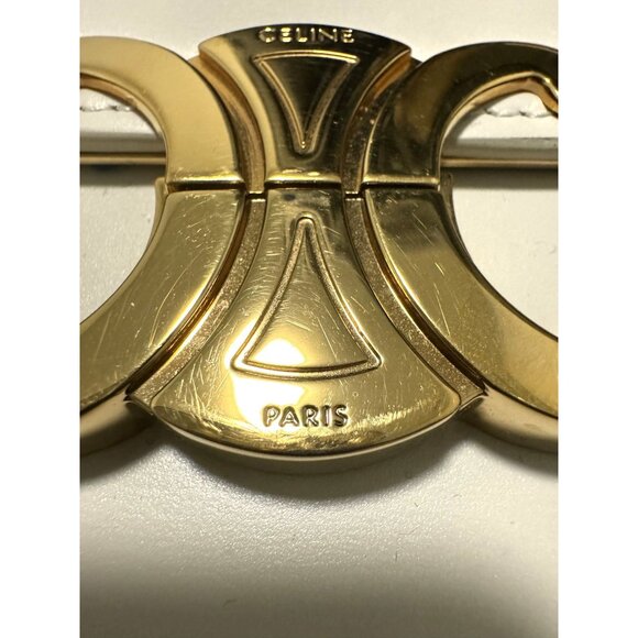 Celine Triomphe White Leather Shoulder Bag With Gold Hardware - Picture 8 of 16